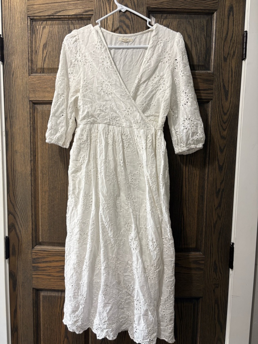 tea n rose White Eyelet Wrap-Style Midi Dress
